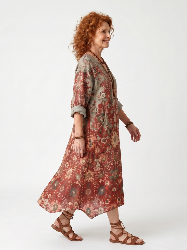 Sarah | Mixed Pattern Relaxed Pocket Midi Dress
