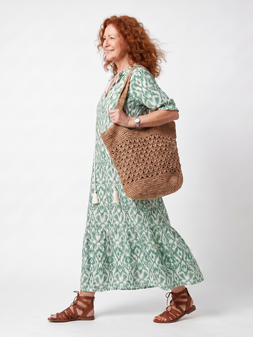 Elsbeth | Pattern V Neck Tassel Midi Dress