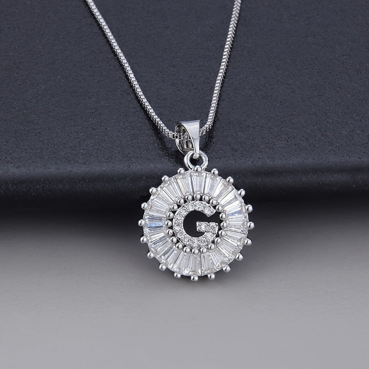 White Gold Initial Letter Zirconia Necklace