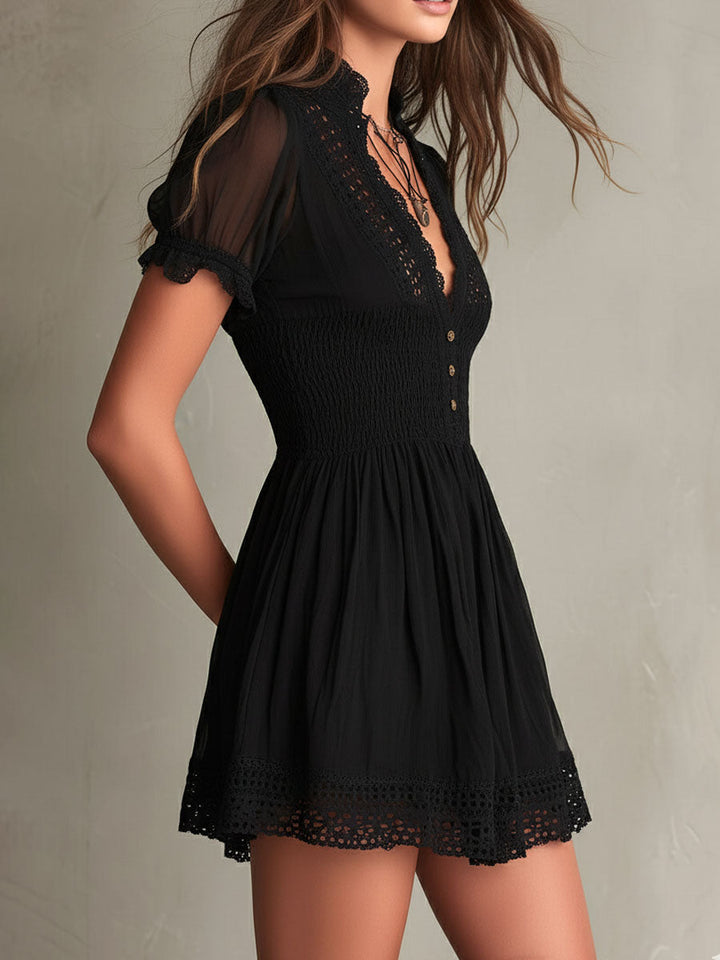 Marlow | Smocked Lace-Trim Mini Dress