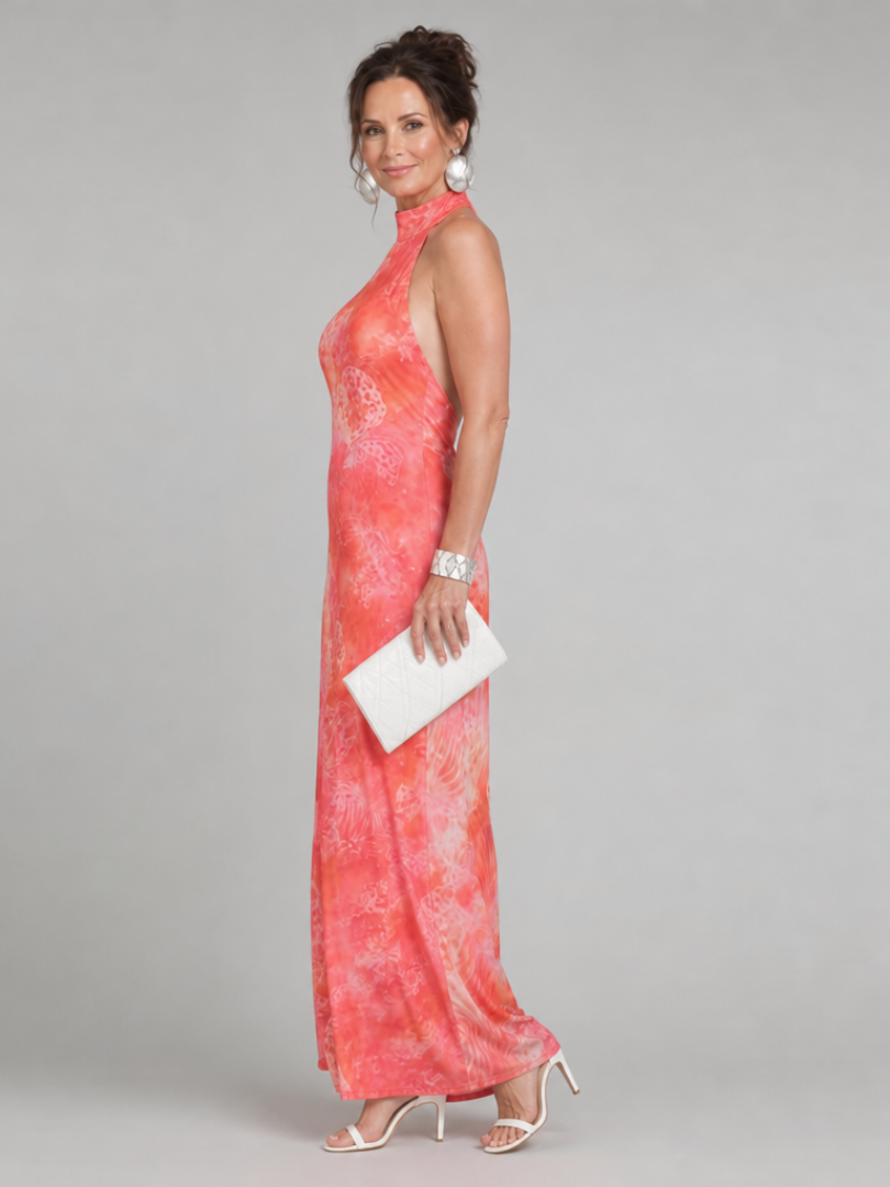 Thessaly | Halter Neck Printed Pattern Maxi Dress