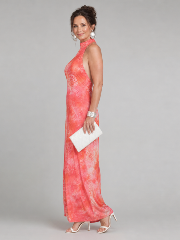 Thessaly | Halter Neck Printed Pattern Maxi Dress