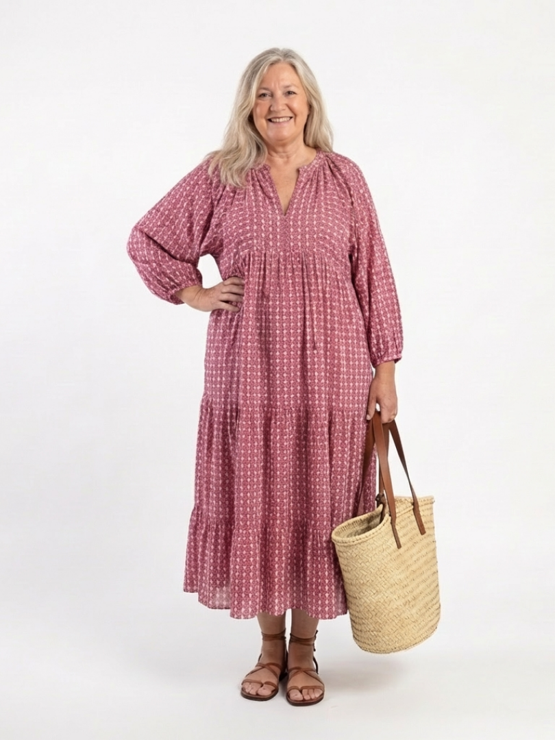 Roswitha | Geometric Print Long Sleeve Midi Dress