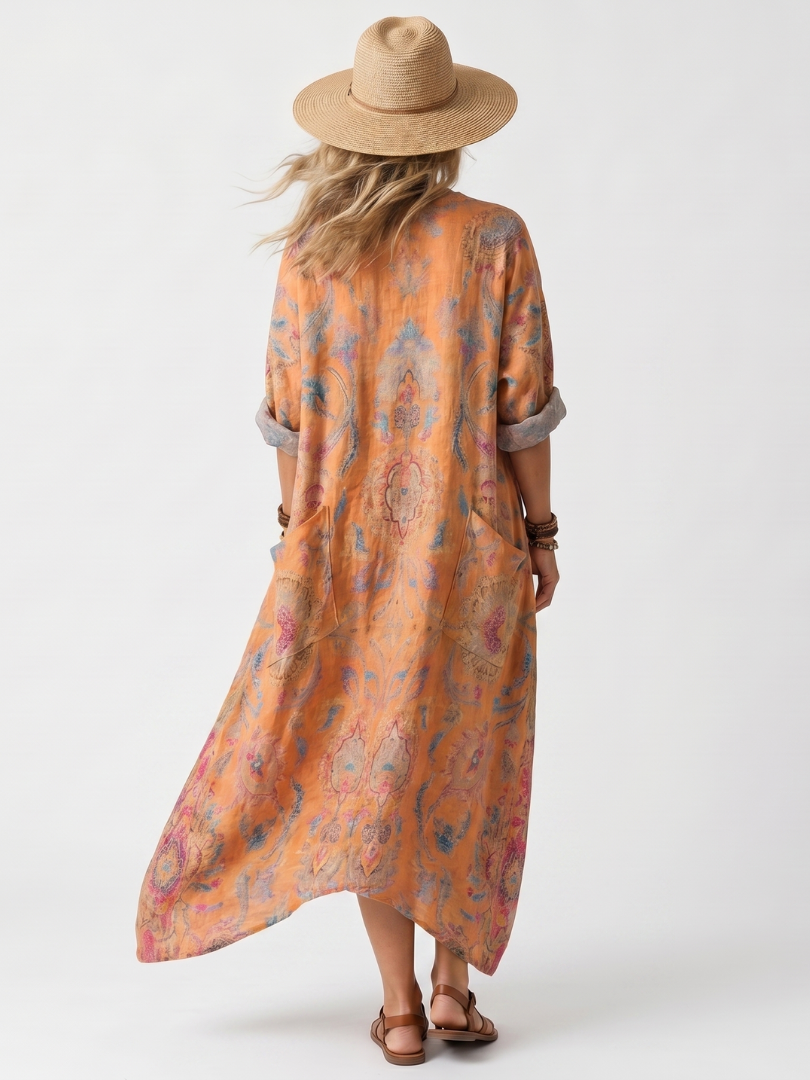 Unity | Notch Neck Printed Oversized Pocket Midi Dress