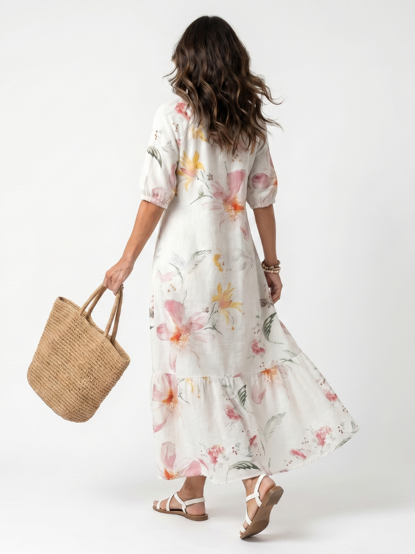 Graciela | Soft Floral Tiered Tassel Midi Dress