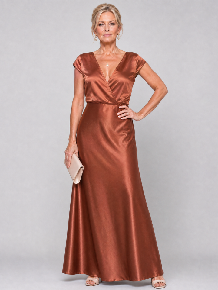 Vespera | Cap Sleeve Wrap Bodice Maxi Dress