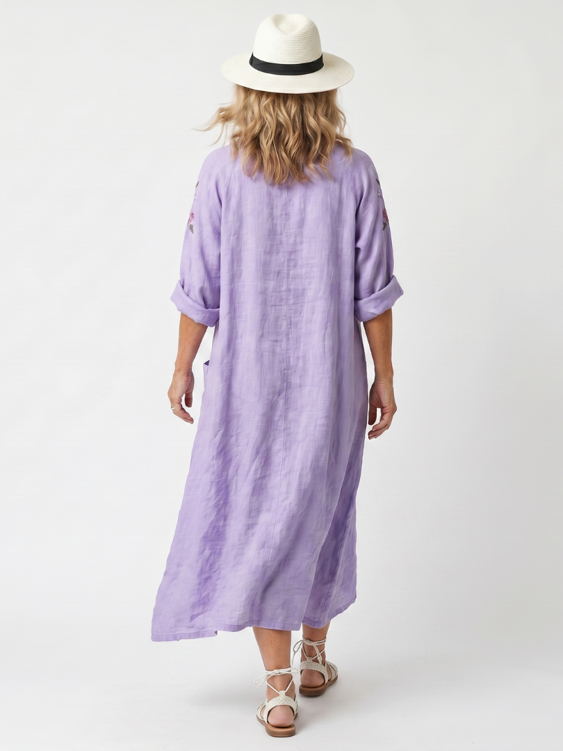 Brisa | Floral Embroidered Oversized Pocket Midi Dress