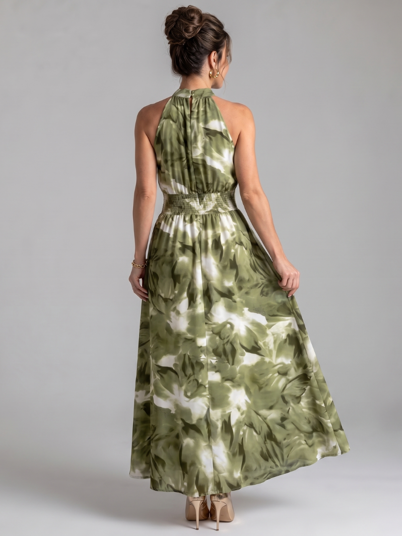Ysolde | Gathered Waist Abstract Print Midi Dress
