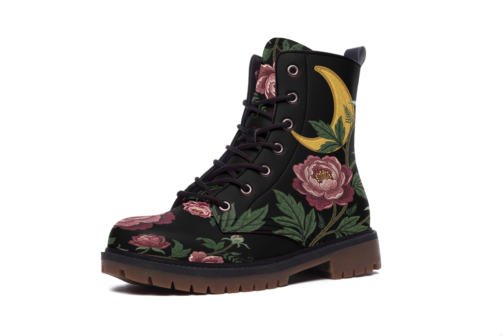 Paeonia Leather Boots (Faux Embroidered)