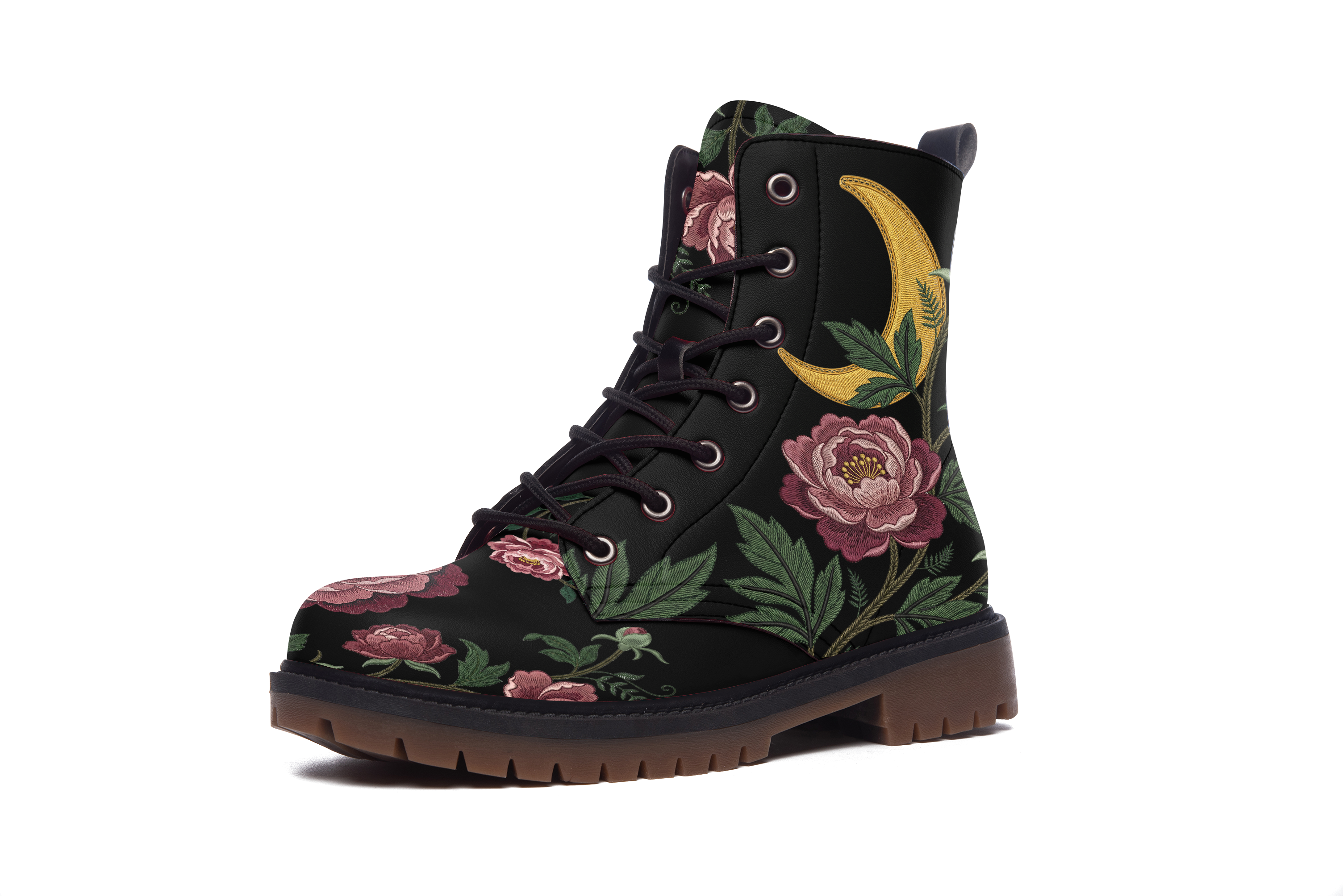 Paeonia Leather Boots (Faux Embroidered)