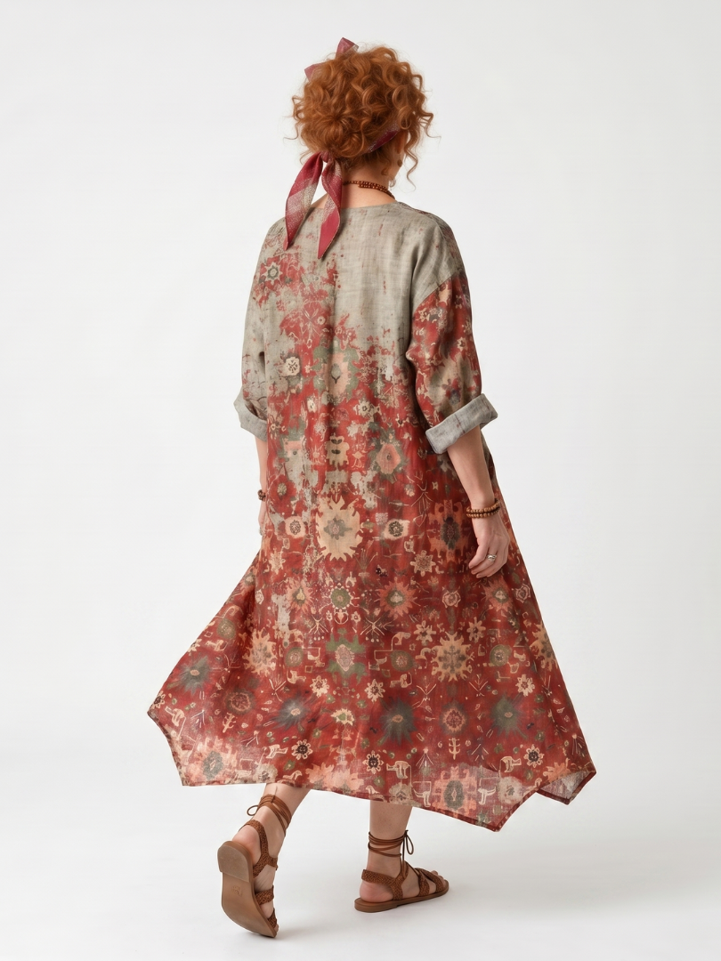 Sarah | Mixed Pattern Relaxed Pocket Midi Dress