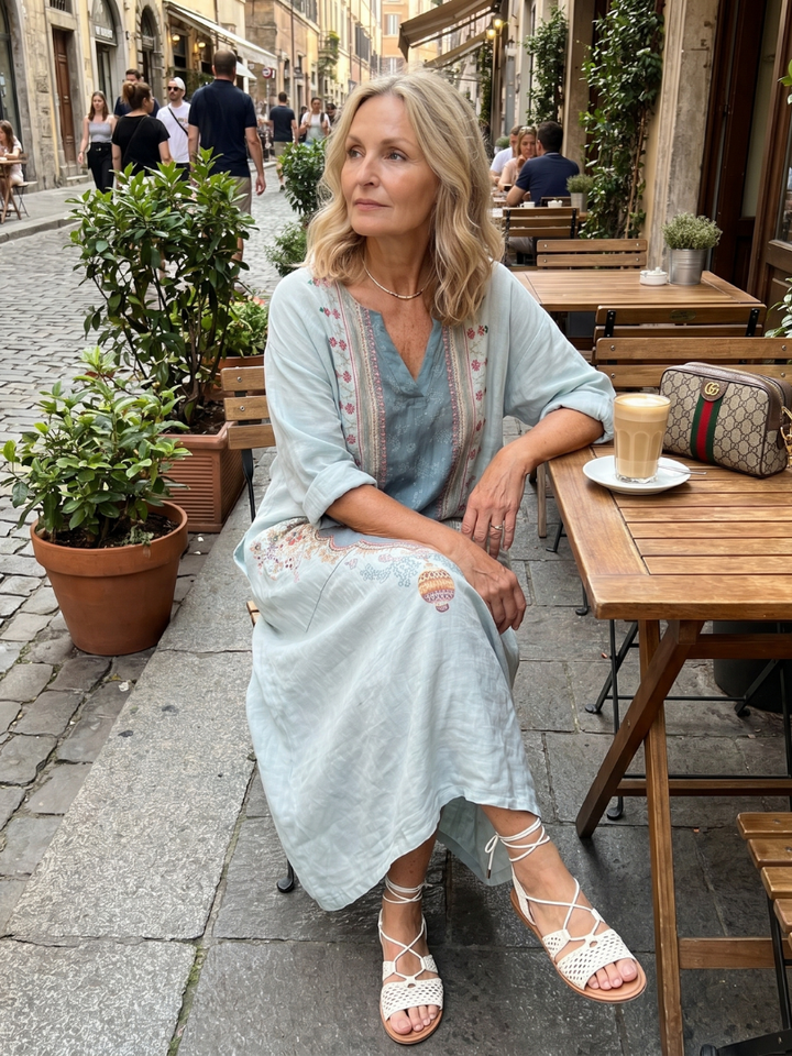 Petronella | Ornate Panel Embroidered Oversized Pocket Midi Dress