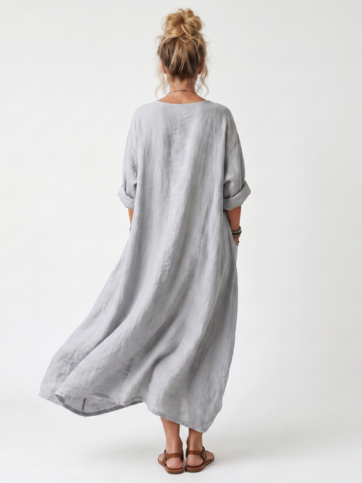 Valonia | Contrast Panel Embroidered Oversized Pocket Midi Dress