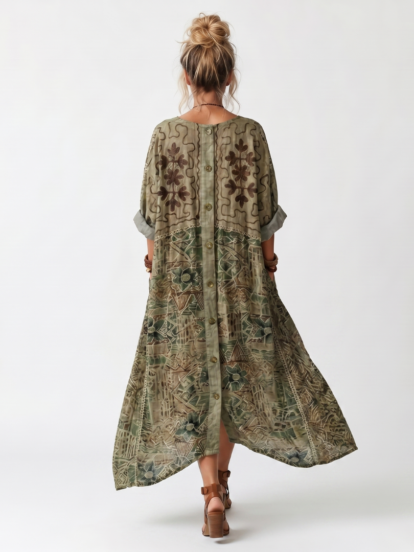 Seraphine | Button Front Embroidered Oversized Pocket Midi Dress