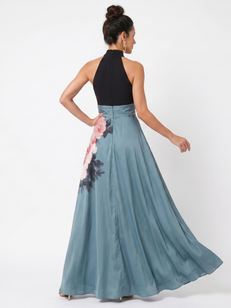 Selwyn | Halter Bodice Floral Skirt Maxi Dress