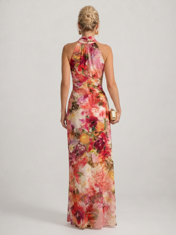 Idalia | Halter Neck Floral Print Maxi Dress