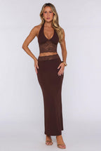 Style That Stays Lace Maxi Skirt Brown
