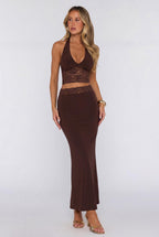 Style That Stays Lace Maxi Skirt Brown