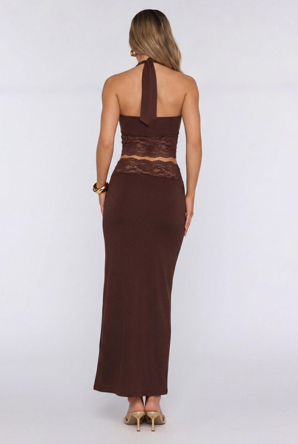Style That Stays Halter Lace Crop Top Brown
