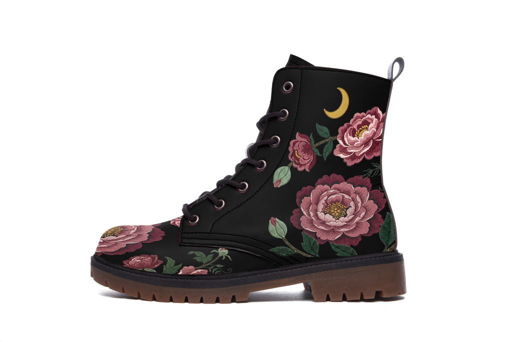 Paeonia Leather Boots (Faux Embroidered)