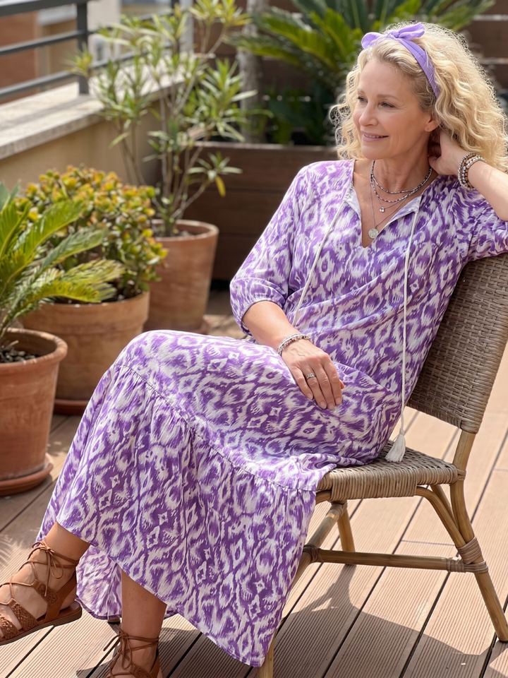 Fenella | Printed Tassel Tie Midi Dress