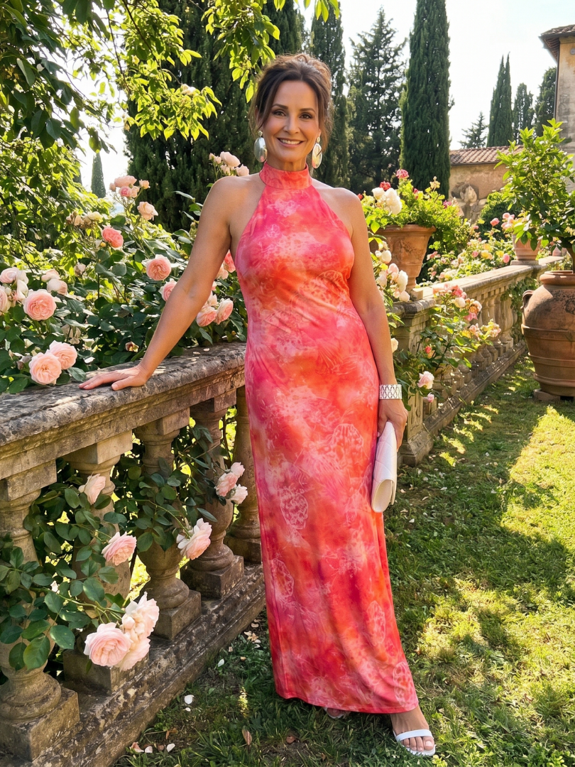 Thessaly | Halter Neck Printed Pattern Maxi Dress