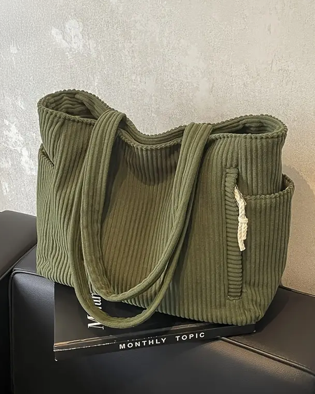 Evi– Ribbed Tote Bag with Cord Detail