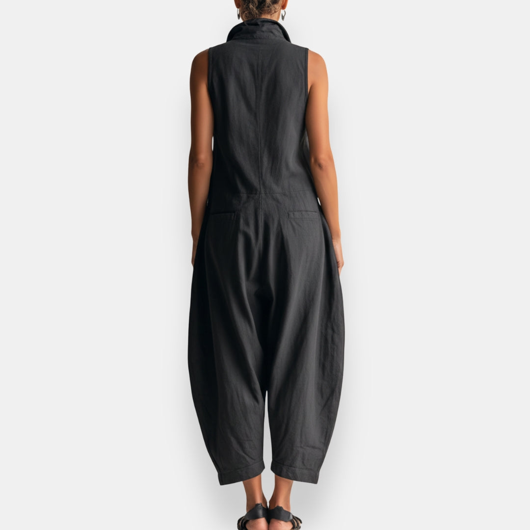 Ryker | Sleeveless Cargo Jumpsuit with Collar and Flap Pockets