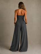 Bianca | Elegant linen and cotton jumpsuit with crossover neckline