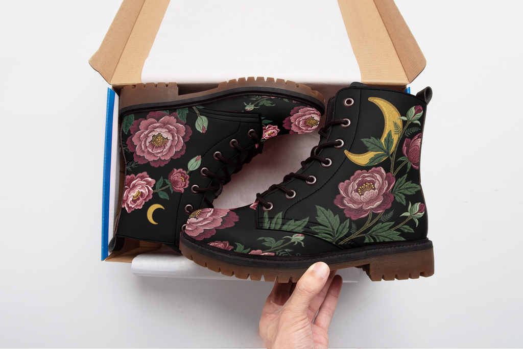 Paeonia Leather Boots (Faux Embroidered)
