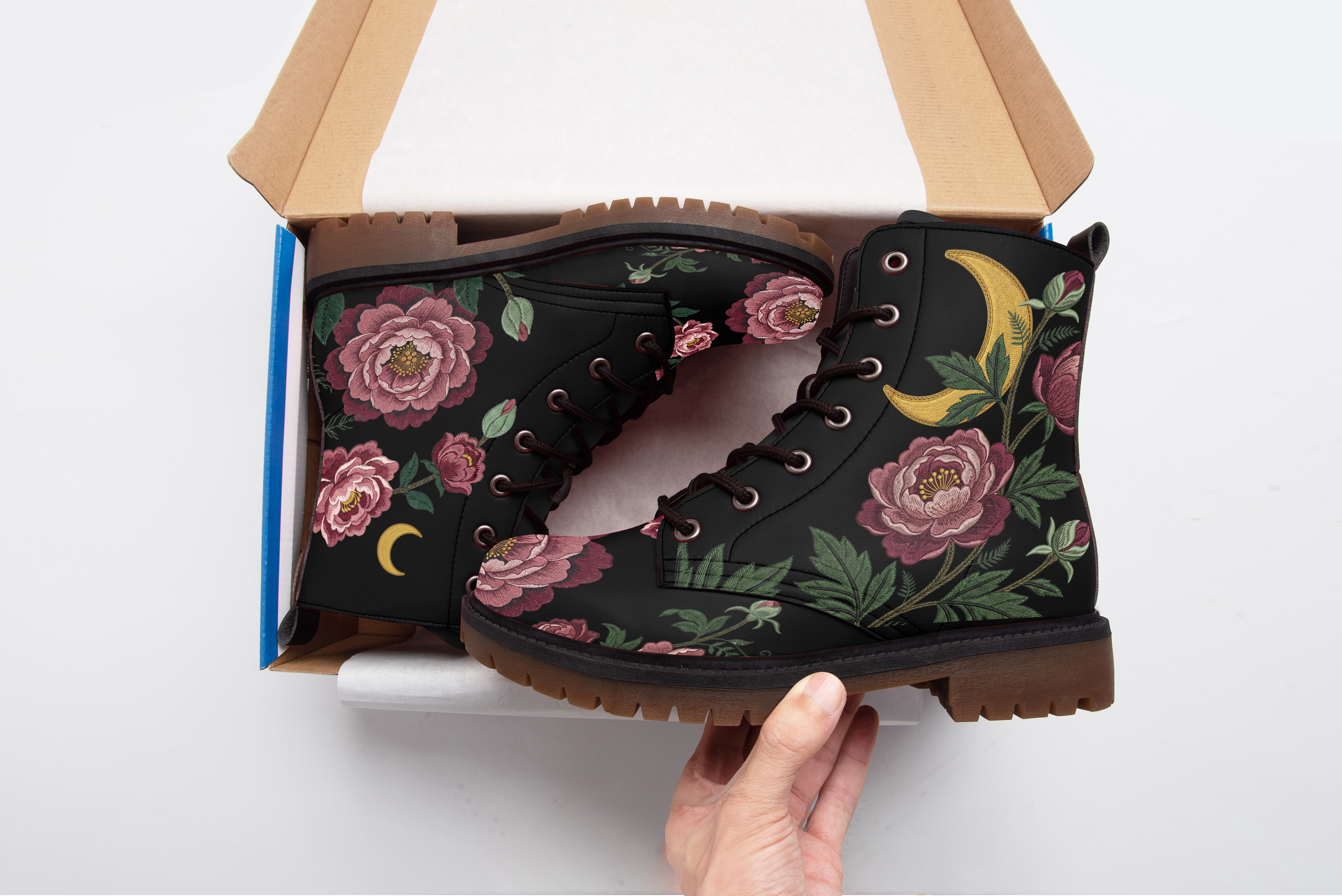 Paeonia Leather Boots (Faux Embroidered)