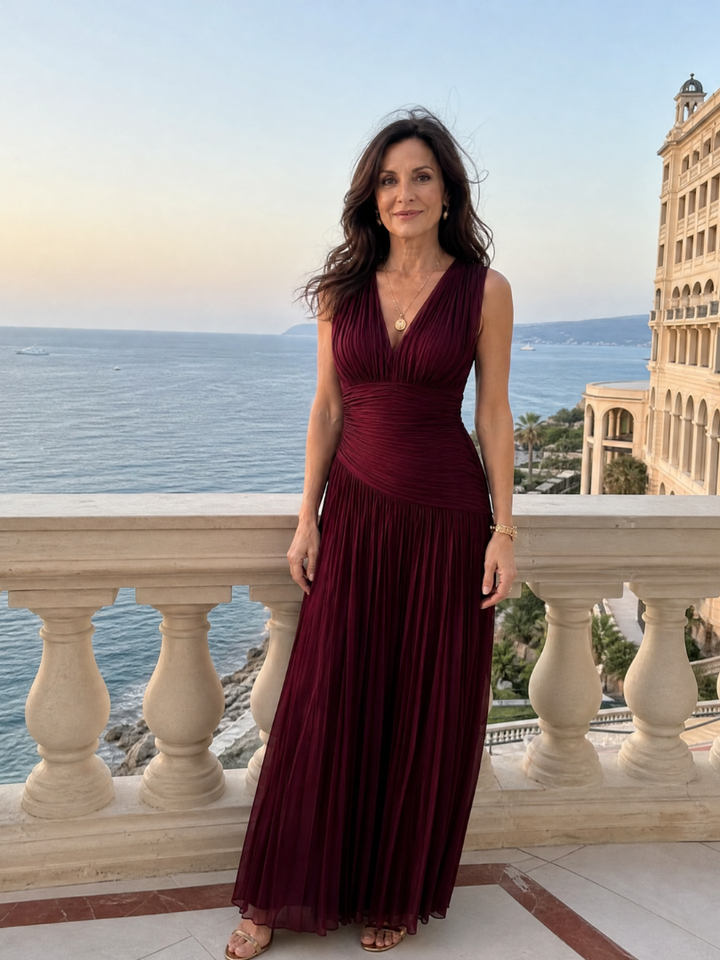 Marlein | Sleeveless Pleated V Neck Midi Dress