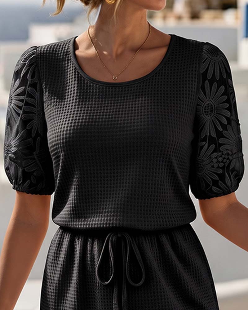 Bregje | Waffle Dress with Puff Sleeves