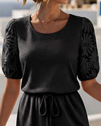 Bregje | Waffle Dress with Puff Sleeves