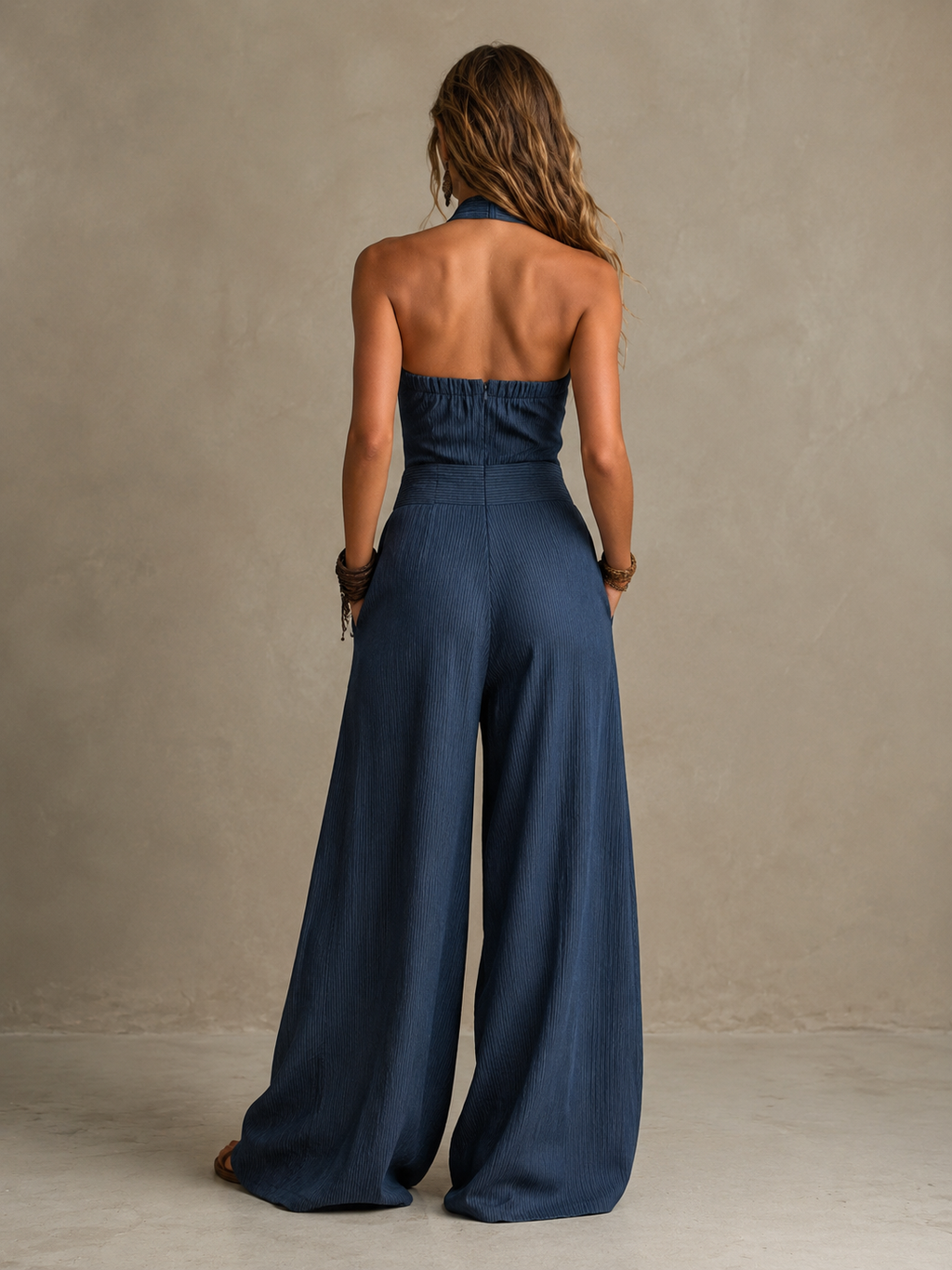 Bianca | Elegant linen and cotton jumpsuit with crossover neckline