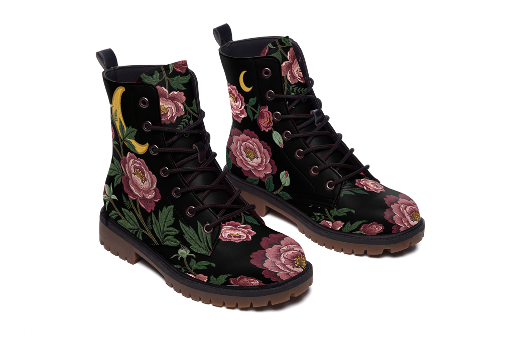 Paeonia Leather Boots (Faux Embroidered)