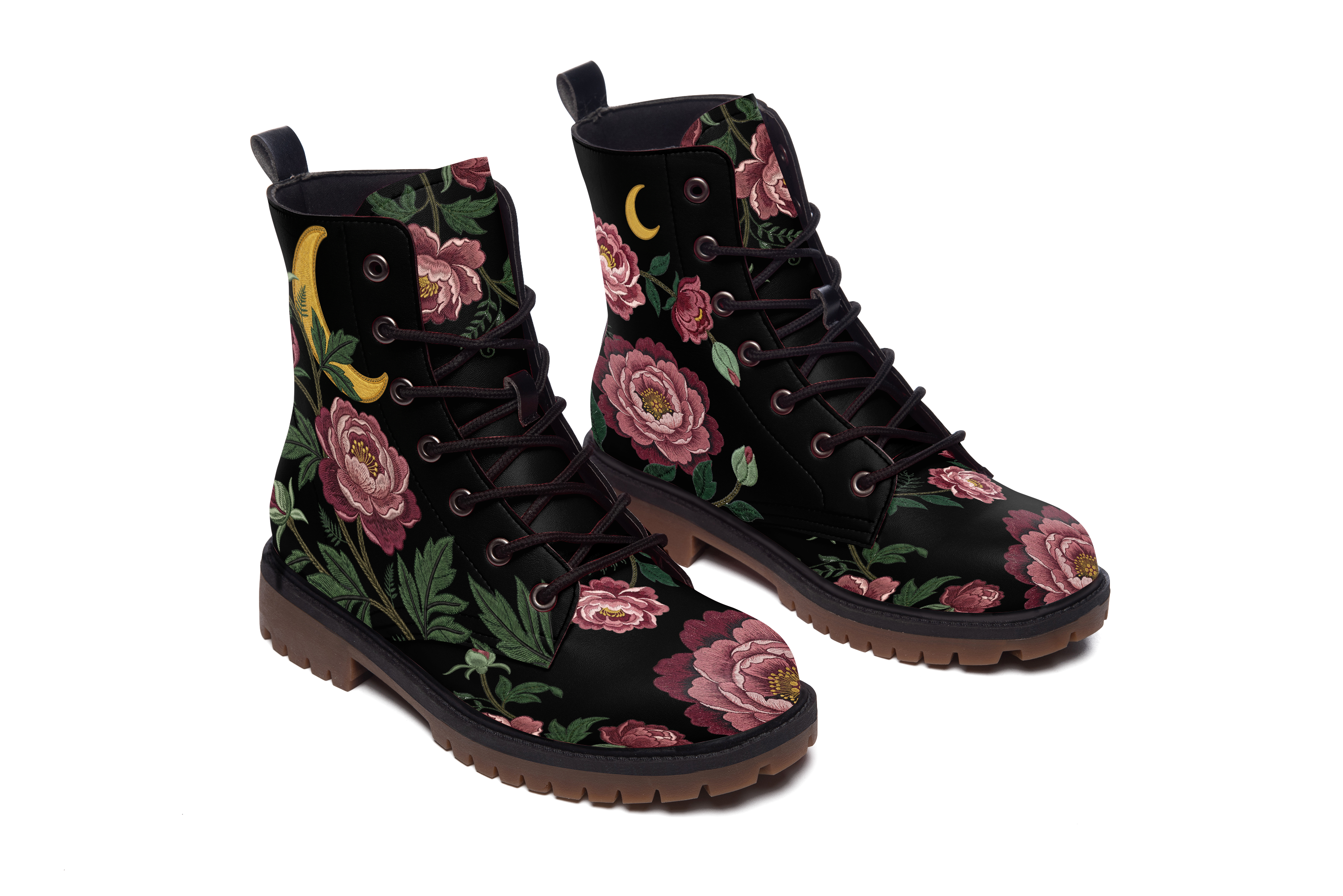 Paeonia Leather Boots (Faux Embroidered)