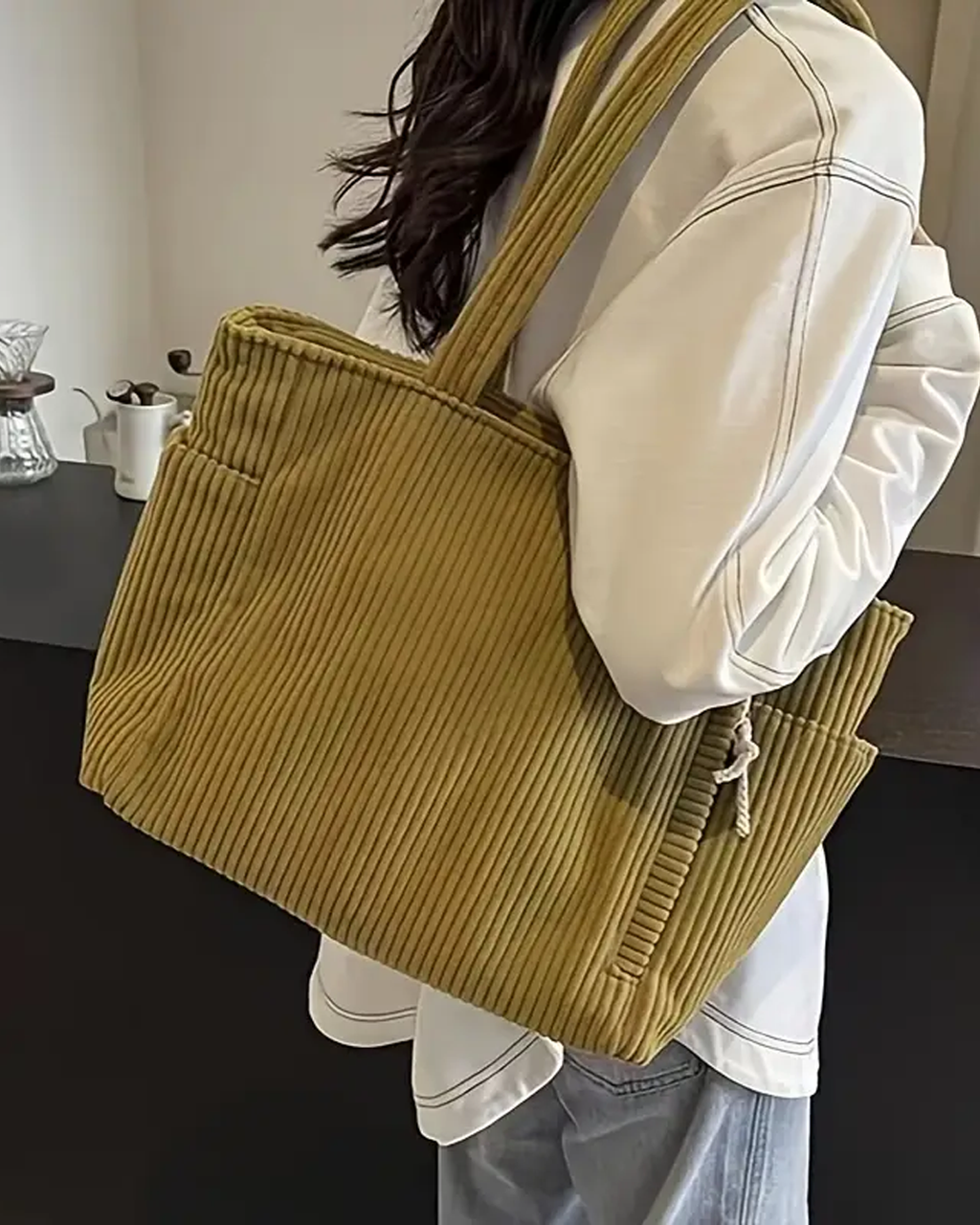 Evi– Ribbed Tote Bag with Cord Detail