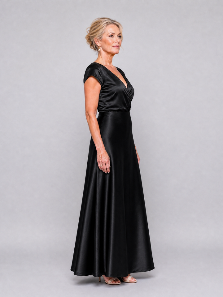 Vespera | Cap Sleeve Wrap Bodice Maxi Dress