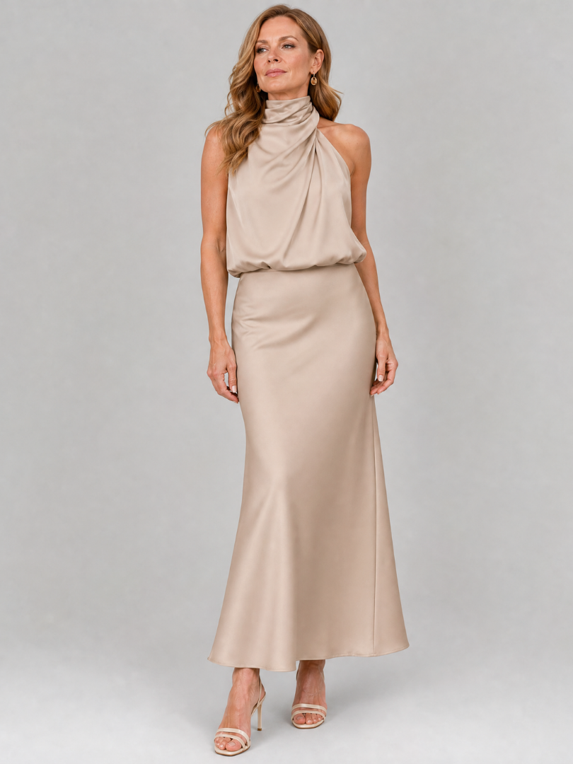 Amabel | Sleeveless Draped Neck Midi Dress