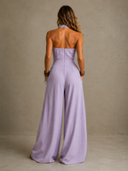 Bianca | Elegant linen and cotton jumpsuit with crossover neckline