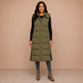 Women's Puffer Vest Quilted Hooded Maxi Length Button Down