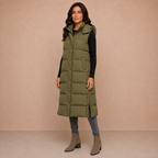 Women's Puffer Vest Quilted Hooded Maxi Length Button Down