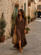 Sofia | Button-Front Bohemian Shirt Maxi Dress