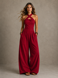 Bianca | Elegant linen and cotton jumpsuit with crossover neckline