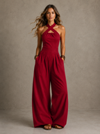 Bianca | Elegant linen and cotton jumpsuit with crossover neckline