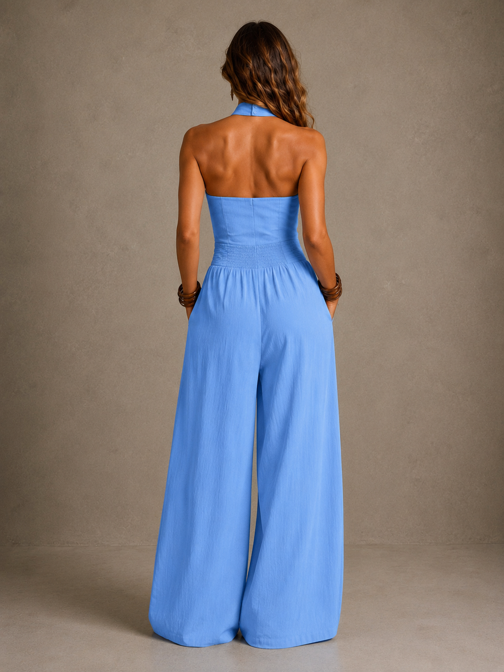 Bianca | Elegant linen and cotton jumpsuit with crossover neckline