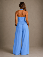 Bianca | Elegant linen and cotton jumpsuit with crossover neckline