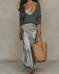 Elena | Midi Satin Dress with Included Sweater