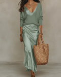 Elena | Midi Satin Dress with Included Sweater